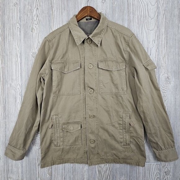 Kirra Canvas Jacket Men's Large Beige Camo Lined‎ Chore Trucker Streetwear - Picture 1 of 13
